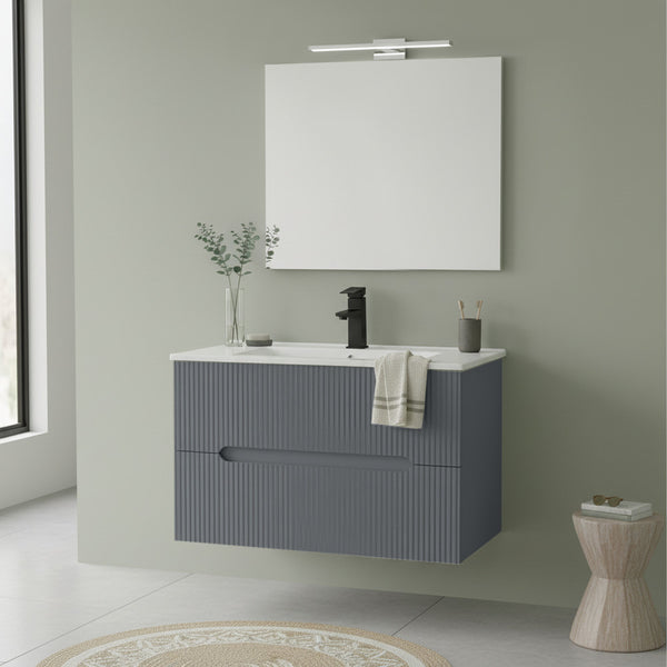 Leziter Set mobilier baie Trent 80 cu lavoar, oglinda, 2 sertare, 60x80 cm, gri antracit