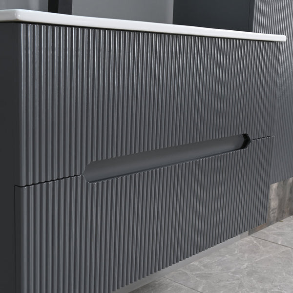 Leziter Set mobilier baie Trent 80 cu lavoar, oglinda, 2 sertare, 60x80 cm, gri antracit
