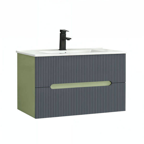 Leziter Trent 80 dulap de baie inferior cu chiuvetă ceramică (2 sertare) verde fistic - gri antracit