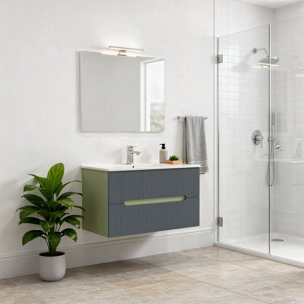 Leziter Trent 80 dulap de baie inferior cu chiuvetă ceramică (2 sertare) verde fistic - gri antracit
