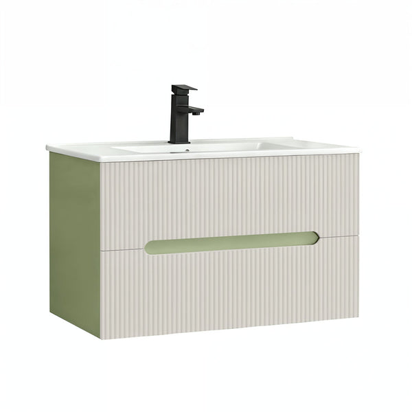 Leziter Masca chiuveta baie Trent 80 cu lavoar, 2 sertare, verde deschis-alb
