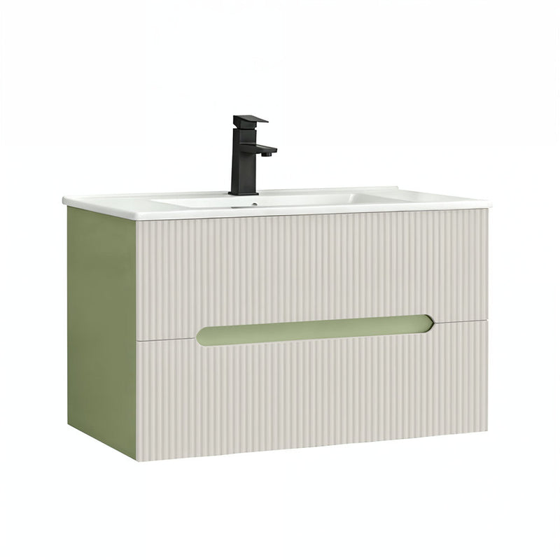 Leziter Masca chiuveta baie Trent 80 cu lavoar, 2 sertare, verde deschis-alb