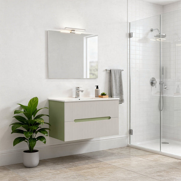 Leziter Masca chiuveta baie Trent 80 cu lavoar, 2 sertare, verde deschis-alb