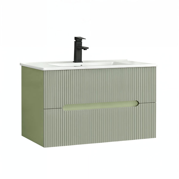 Leziter Trent 80 mobilier de baie inferior cu chiuvetă ceramică (2 sertare) verde fistic-verde măsline