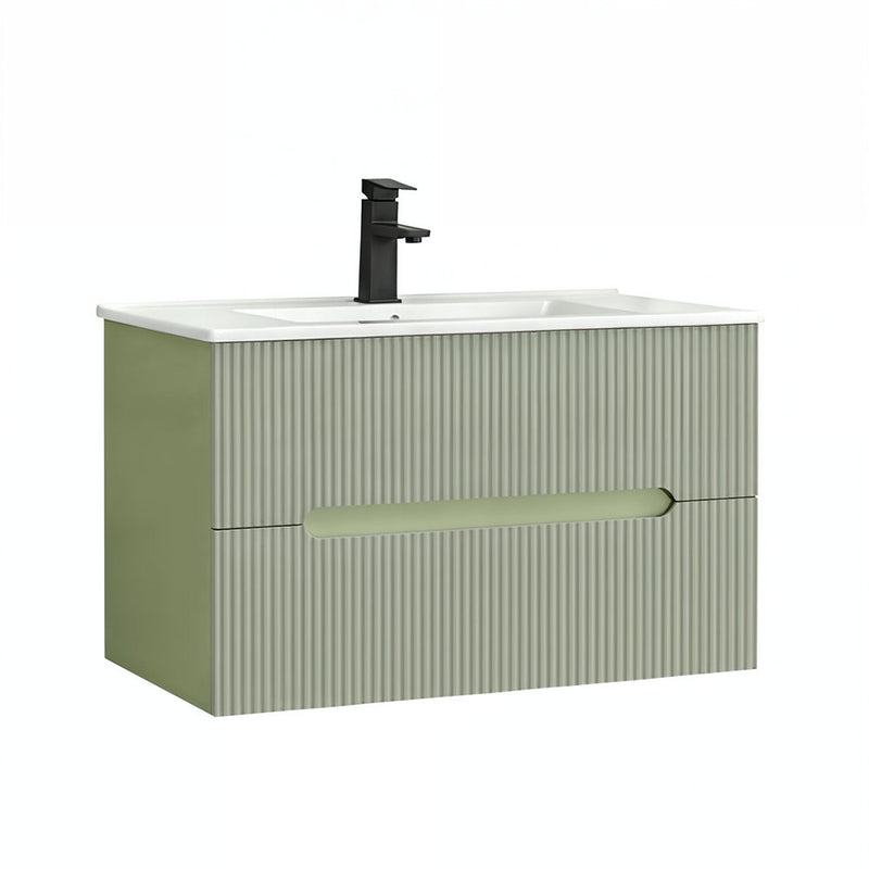 Leziter Trent 80 mobilier de baie inferior cu chiuvetă ceramică (2 sertare) verde fistic-verde măsline