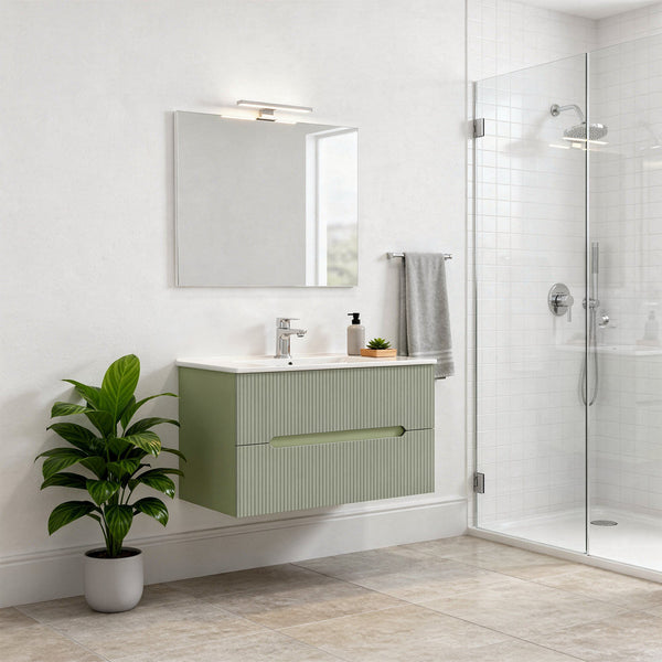 Leziter Trent 80 mobilier de baie inferior cu chiuvetă ceramică (2 sertare) verde fistic-verde măsline