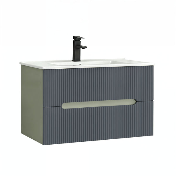 Leziter Trent 80 dulap de baie inferior cu chiuvetă ceramică (2 sertare) verde măslin-gri antracit