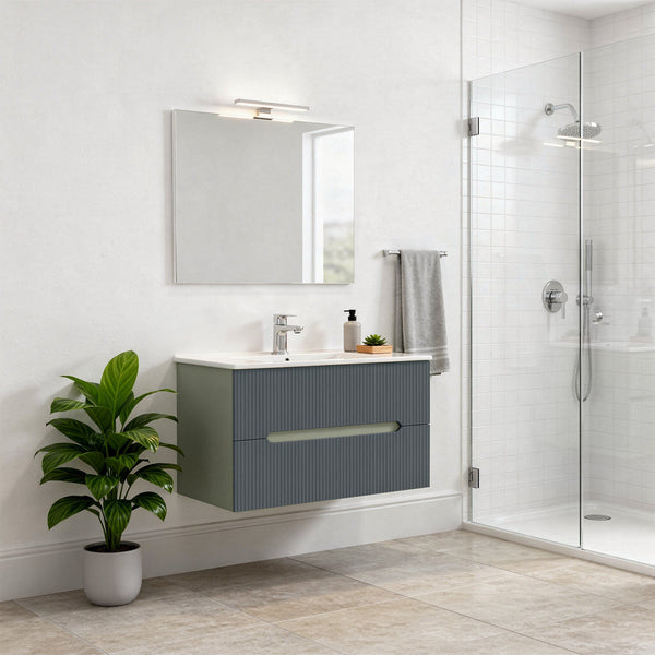 Leziter Trent 80 dulap de baie inferior cu chiuvetă ceramică (2 sertare) verde măslin-gri antracit