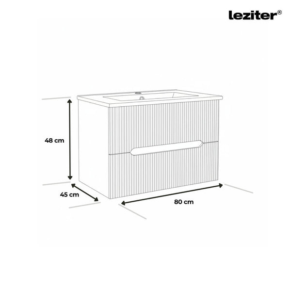 Leziter Trent 80 dulap de baie inferior cu chiuvetă ceramică (2 sertare) verde măslin-gri antracit