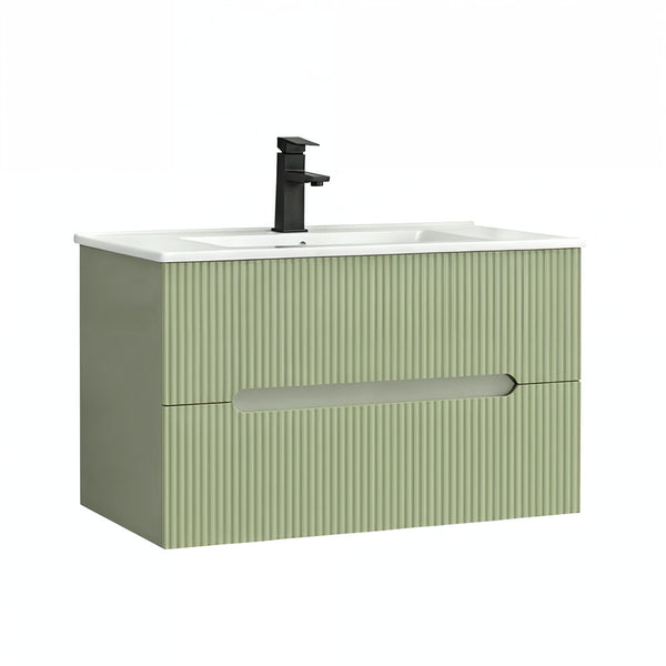 Leziter Trent 80 dulap de baie inferior cu chiuvetă ceramică (2 sertare) verde măslin verde fistic