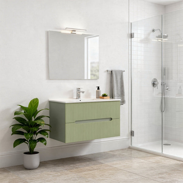 Leziter Trent 80 dulap de baie inferior cu chiuvetă ceramică (2 sertare) verde măslin verde fistic