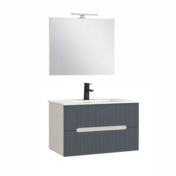 Leziter Set mobilier baie Trent 80 cu lavoar, oglinda, 2 sertare, 60x80 cm, alb-antracit gri