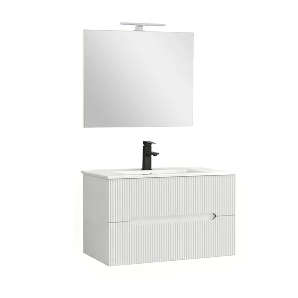Leziter Set mobilier baie Trent 80 cu lavoar, oglinda, 2 sertare, 60x80 cm, alb
