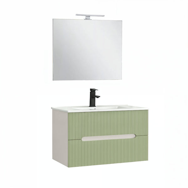 Leziter Set mobilier baie Trent 80 cu lavoar, oglinda, 2 sertare, 60x80 cm, alb-verde deschis