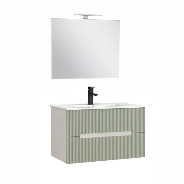 Leziter Set mobilier baie Trent 80 cu lavoar, oglinda, 2 sertare, 60x80 cm, alb-verde