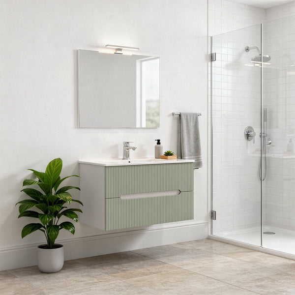 Leziter Set mobilier baie Trent 80 cu lavoar, oglinda, 2 sertare, 60x80 cm, alb-verde