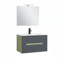 Leziter Trent Mobilier de baie 80 cm lavoar ceramic (2 sertare) cu oglindă 60x80 cm verde fistic-gri antracit