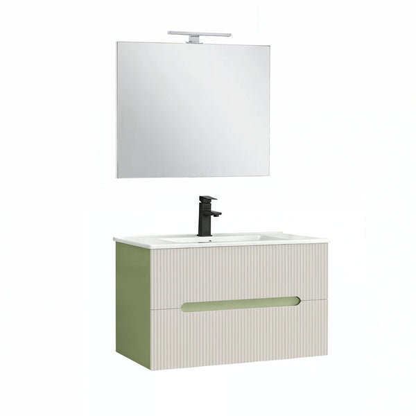 Leziter Set mobilier baie Trent 80 cu lavoar, oglinda, 2 sertare, 60x80 cm, verde deschis-alb