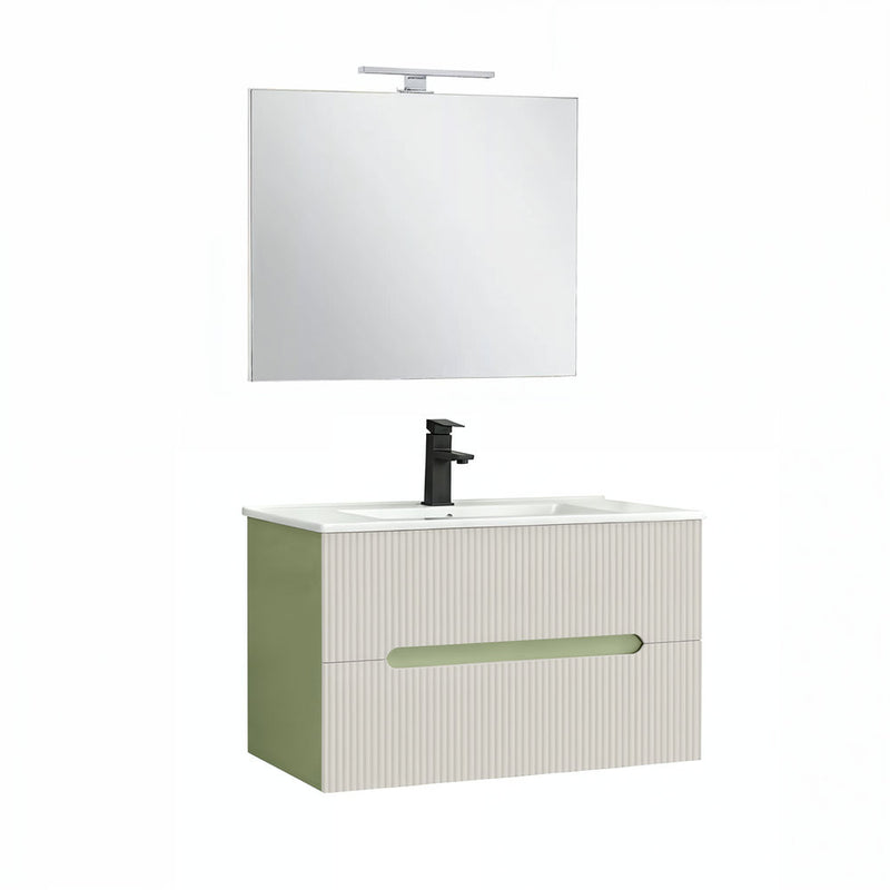 Leziter Set mobilier baie Trent 80 cu lavoar, oglinda, 2 sertare, 60x80 cm, verde deschis-alb