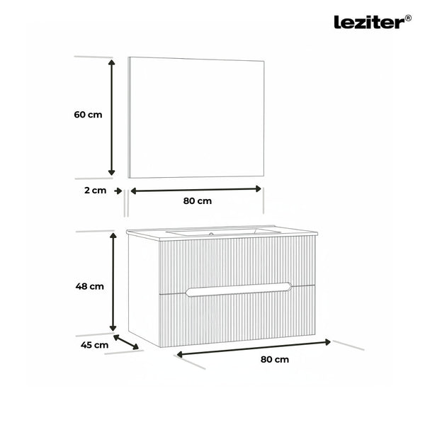 Leziter Set mobilier baie Trent 80 cu lavoar, oglinda, 2 sertare, 60x80 cm, verde deschis-alb