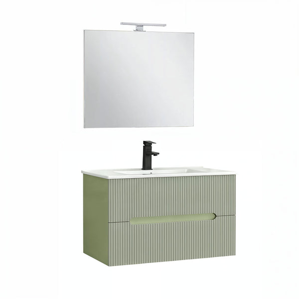 Leziter Trent Mobilier de baie 80 cm chiuvetă ceramică (2 sertare) cu oglindă 60x80 cm verde fistic-verde-oliv