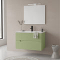 Leziter Set mobilier baie Trent 80 cu lavoar, oglinda, 2 sertare, 60x80 cm, verde deschis