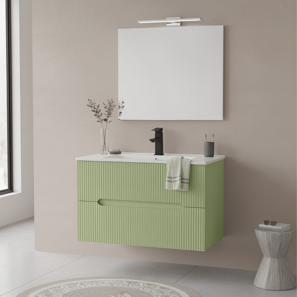 Leziter Set mobilier baie Trent 80 cu lavoar, oglinda, 2 sertare, 60x80 cm, verde deschis