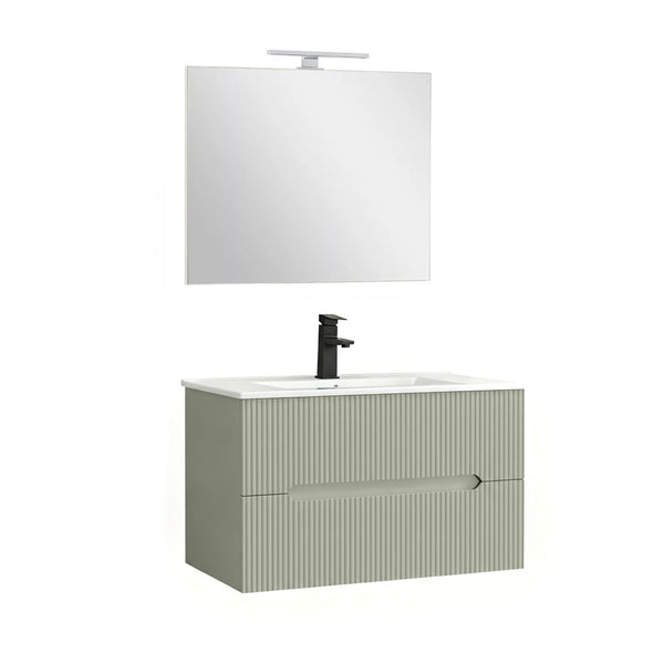 Leziter Set mobilier baie Trent 80 cu lavoar, oglinda, 2 sertare, 60x80 cm, verde
