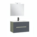 Leziter Trent Mobilier de baie 80 cm lavoar ceramic (2 sertare) cu oglindă 60x80 cm verde măslin-gri antracit
