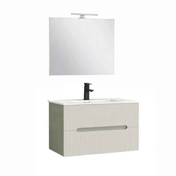 Leziter Set mobilier baie Trent 80 cu lavoar, oglinda, 2 sertare, 60x80 cm, verde-alb