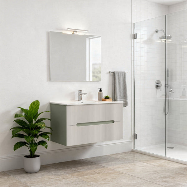 Leziter Set mobilier baie Trent 80 cu lavoar, oglinda, 2 sertare, 60x80 cm, verde-alb