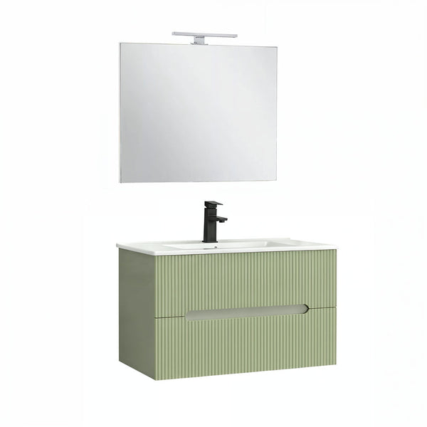 Leziter Trent Mobilier de baie 80 cm chiuvetă ceramică (2 sertare) cu oglindă 60x80 cm verde măslin verde-pistachio