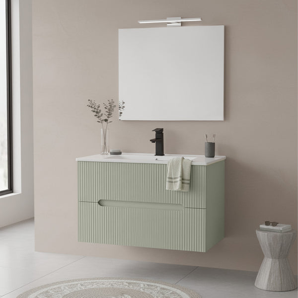 Leziter Set mobilier baie Trent 80 cu lavoar, oglinda, 2 sertare, 60x80 cm, verde