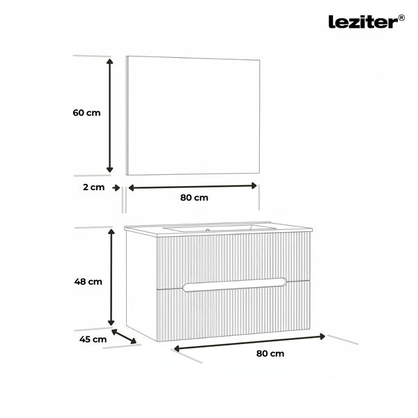 Leziter Set mobilier baie Trent 80 cu lavoar, oglinda, 2 sertare, 60x80 cm, verde