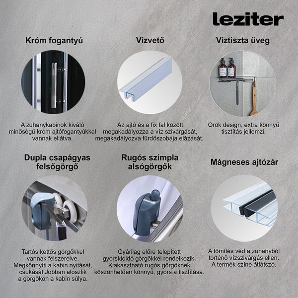 Leziter Cabina dus cu hidromasaj Vital Black 80x80 cm, curbata, negru
