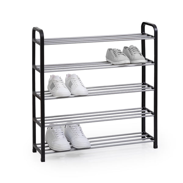 Etajera pantofi 5Five din metal si plastic, 4 niveluri pentru 16 perechi, 70x19x76 cm, negru