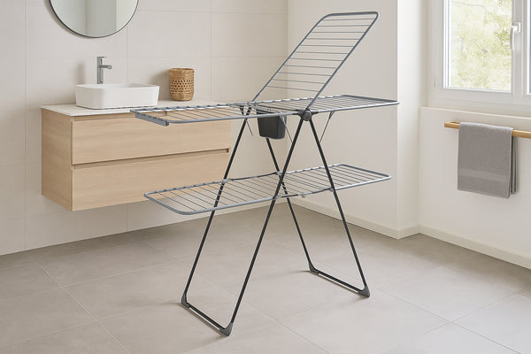 Suport rufe pliabil Atmosphera Mojave cu aripi, otel, 125x60x160 cm, gri