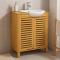 Dulap baie 5Five Sicela pentru lavoar, cu usi si rafturi, bambus si MDF, 60x28x80 cm, natur