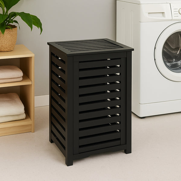Cos rufe 5Five Sicela din lemn MDF, capacitate 65 litri, 40x40x58 cm, negru