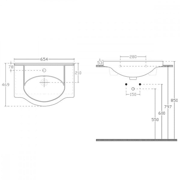 Leziter Lavoar ceramic cu aripi V65 65x43 cm