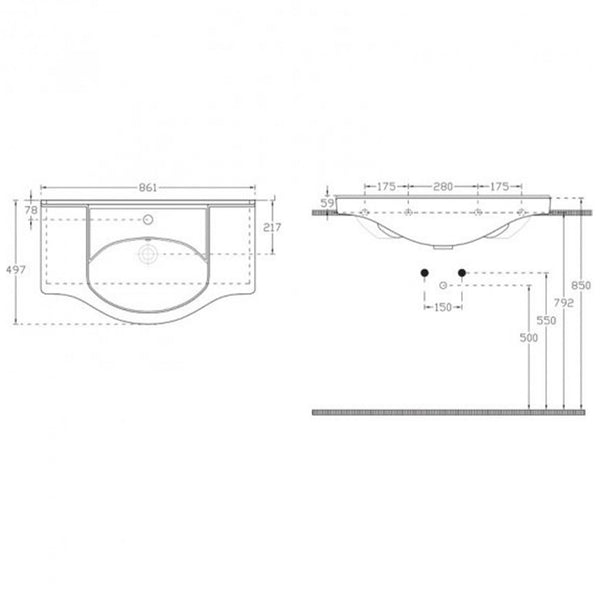 Leziter Lavoar ceramic cu aripi V85 85x48 cm