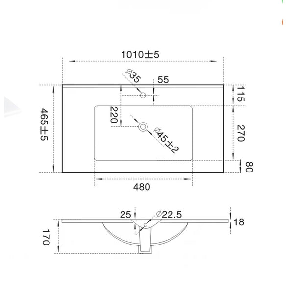 Leziter V954 - Lavoar cu design plat 18x100x46 cm