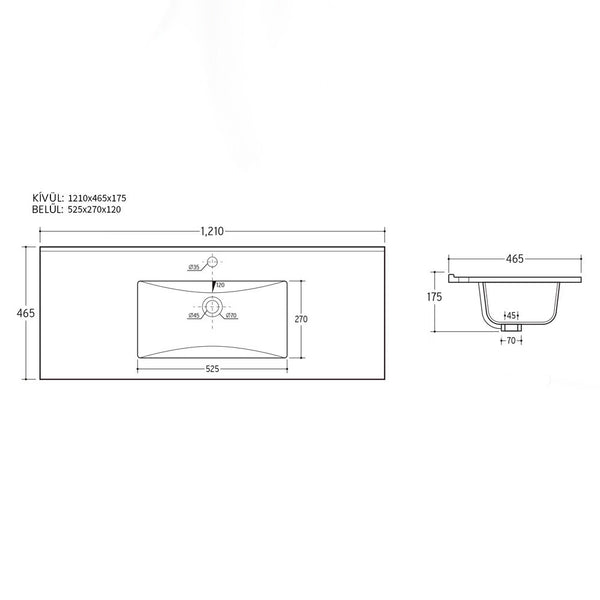 Leziter V955 - Lavoar cu 1 cuvă, design plat, 18x120x46 cm