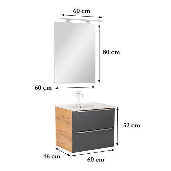 Leziter Set mobilier baie Vario Trim 60, stejar-antracit