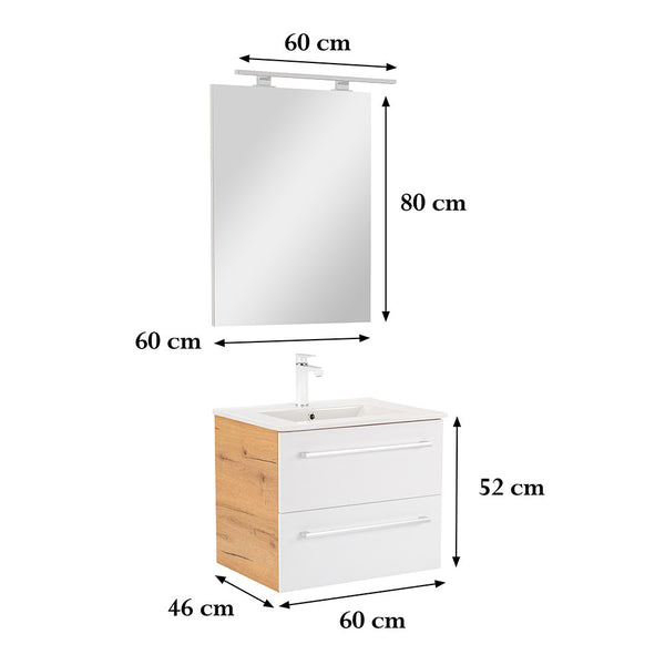 Leziter Set mobilier baie Vario Clam 60, stejar-alb