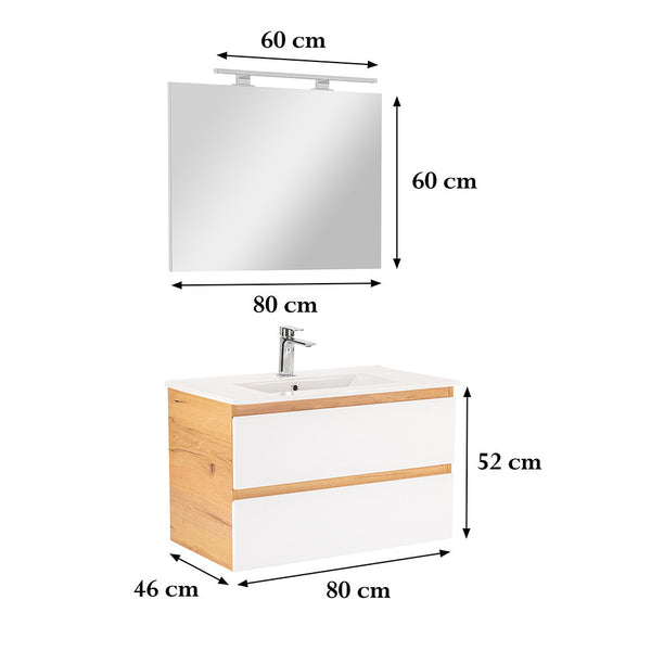 Leziter Set mobilier baie Vario Forte 80, stejar-alb