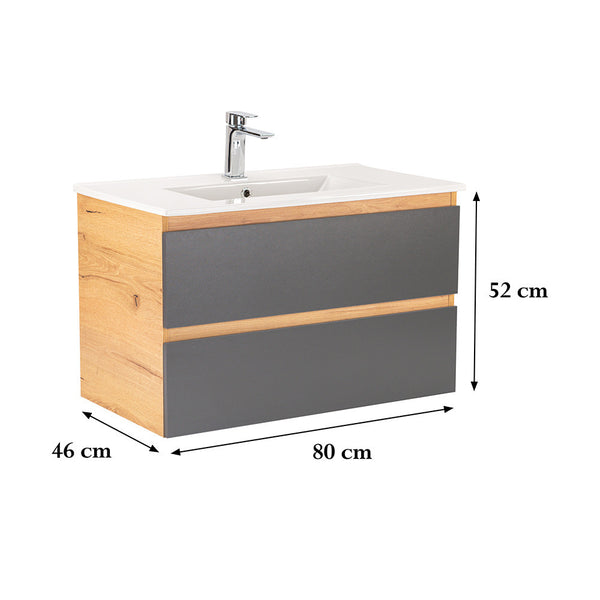 Leziter Masca chiuveta baie Vario Forte 80 cu lavoar, stejar-antracit