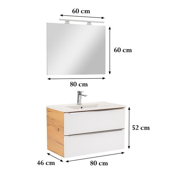 Leziter Set mobilier baie Vario Trim 80, stejar-alb