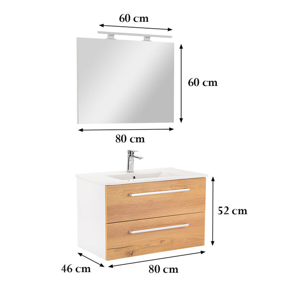 Leziter Set mobilier baie Vario Clam 80, stejar alb