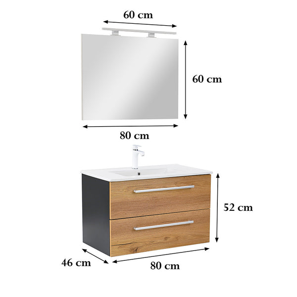 Leziter Set mobilier baie Vario Clam 80, antracit-stejar